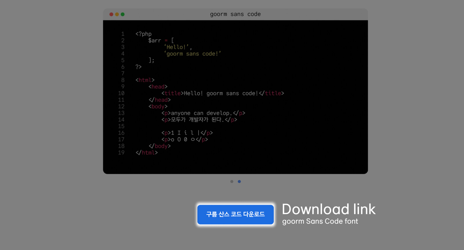 Download instruction for goorm Sans Code, a functional and clean monospaced font