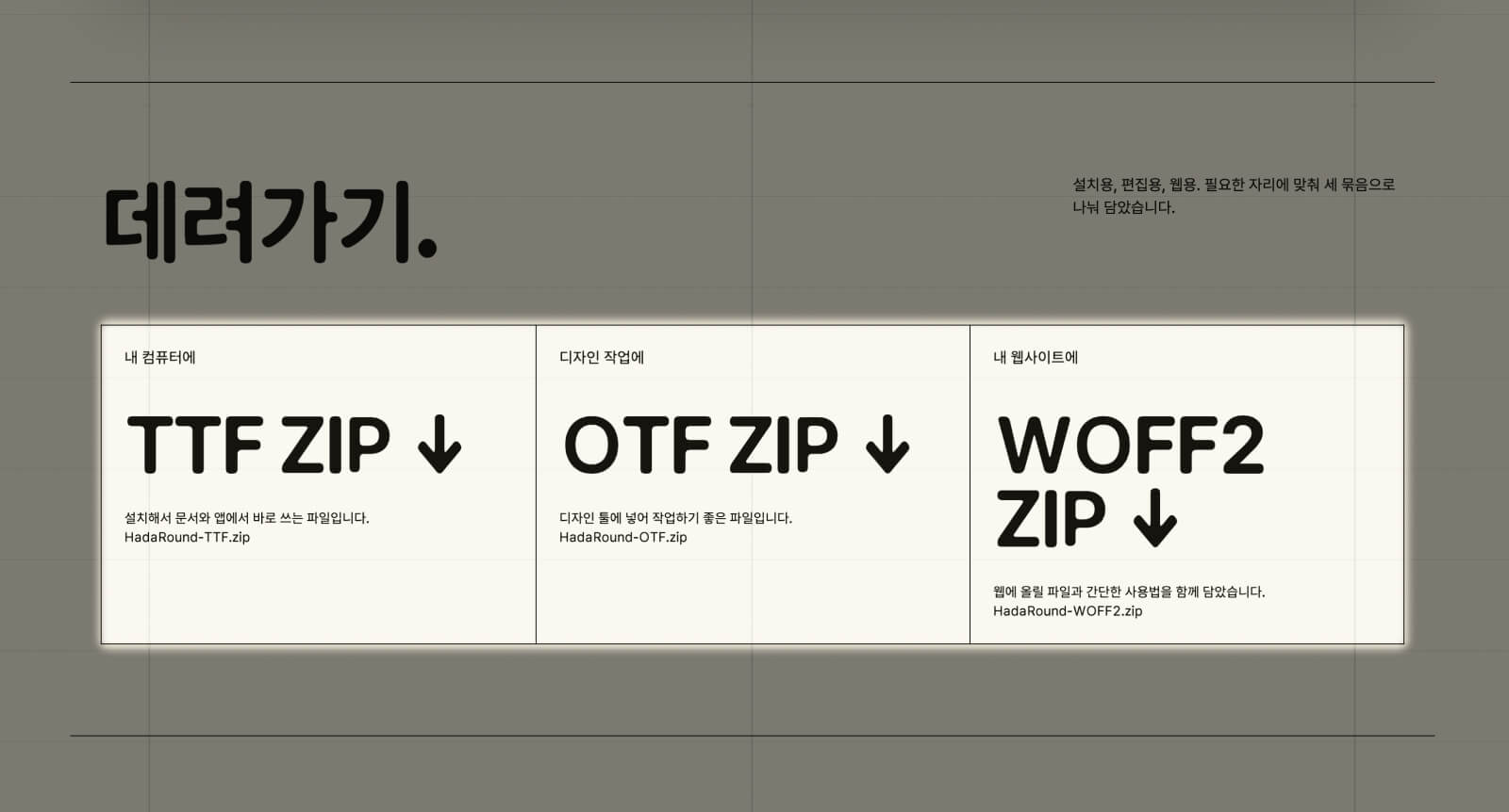 Download instruction for Hada Round, a rounded style free Korean font